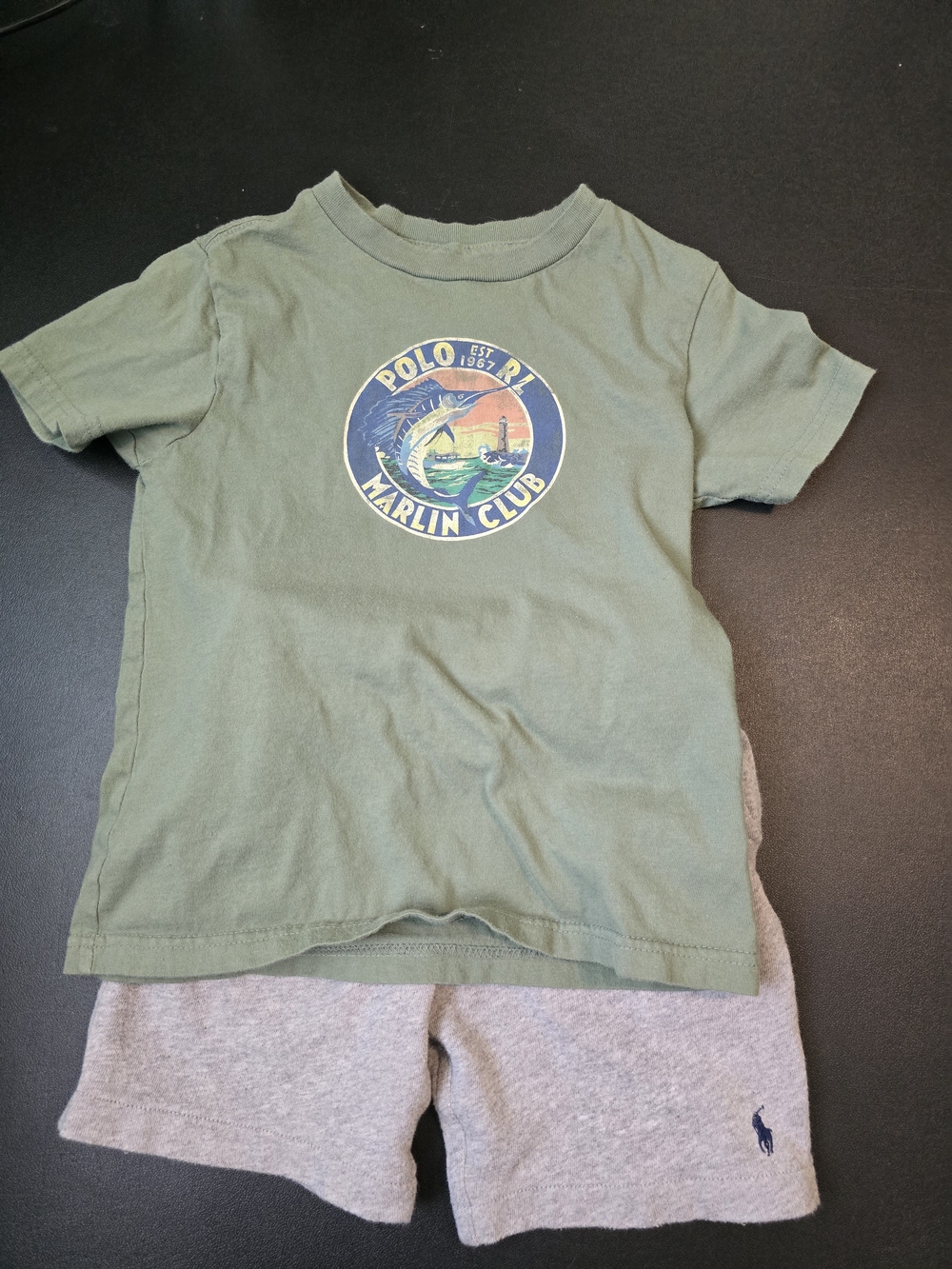 Polo by Ralph Lauren Olive Green Graphic Tee And Grey Shorts Set - Kids